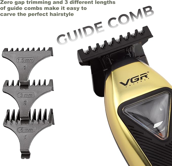 VGR 994 Vector Motor Hair Trimmer for Men, 10000 RPM Professional Hair Clippers Beard Trimmer, DLC T Blade Trimmers for Barbers, Cordless Zero Gapped Line Up Clippers with Metal Body, Travel Case