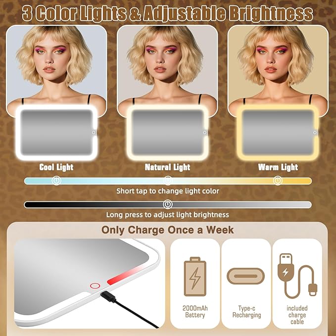 15''X11'' Makeup Bag with Removeable Lighted Mirror, Travel Makeup Case with 3 Color Lights Dimmable Brightness, Large Capacity Cosmetic Organizer Case with Detachable Dividers & Shoulder Strap
