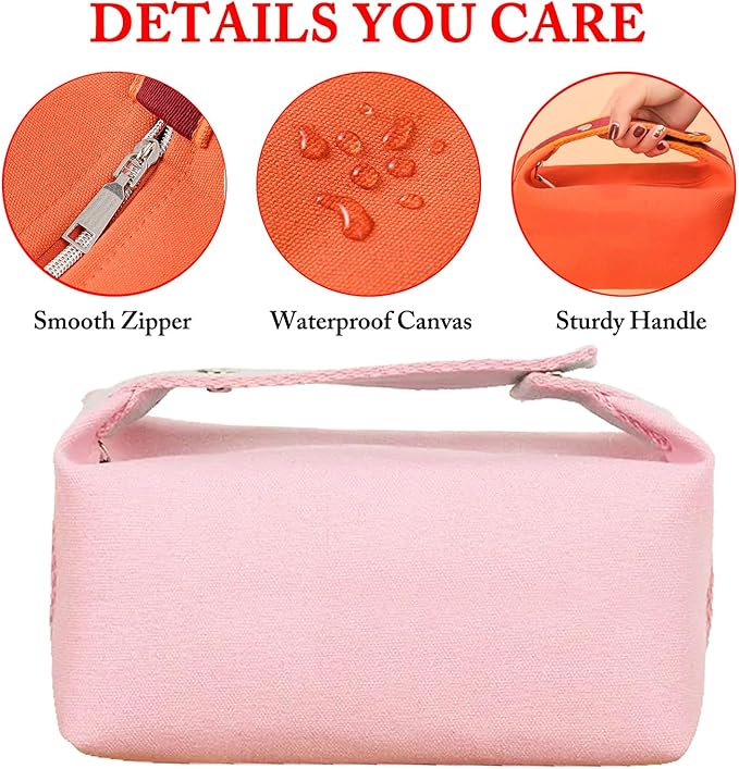 Travel Makeup Bag, Waterproof Canvas Cosmetic Bag Make Up Organizer Case for Women, Large Toiletry Bag Skincare Pouch for Toiletries Accessories Brushes