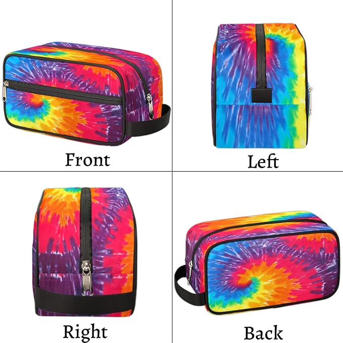 Rainbow Tie Dye Travel Toiletry Bag for Women Men Abstract Swirl Tie Dye Lightweight Cosmetic Makeup Bag Waterproof Shaving Bag Dopp Kit with Large Capacity for Toiletries and Shaving Accessories