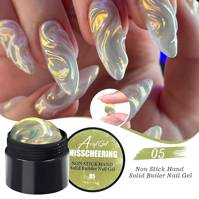 Solid Builder Gel for Nails,3 colors Aurora Non-Sticky Hand Sculpting Gel For Nail Art,Super Strong Long Lasting Adhesive for Press on and Acrylic Nails, 3D Sculpting for DIY Home and Salon Use