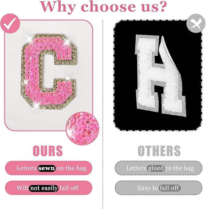Personalized Initial Letter Makeup Bag, Preppy Glitter Letter Patch Cosmetic Pouch Zipper,PU Waterproof Travel Toiletry Bag Cute Makeup Organizer Monogrammed Make Up Bag,Gift for Women Girls