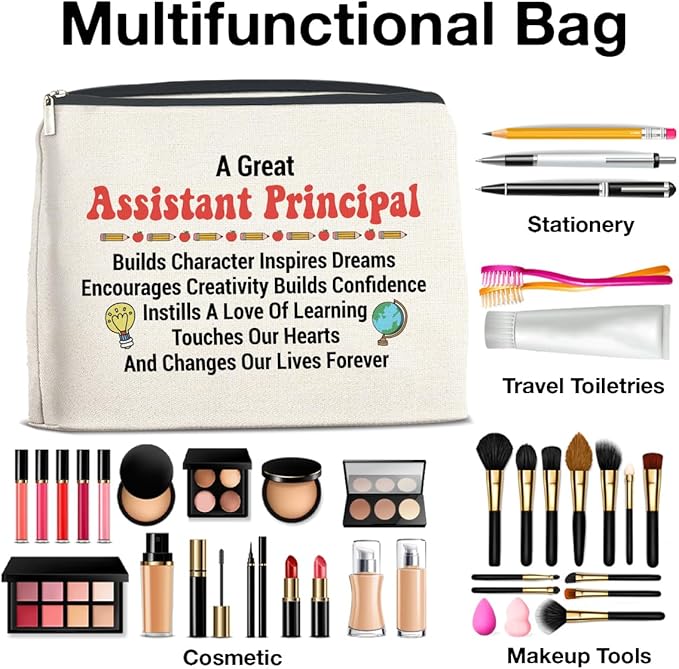 Assistant Principal Gifts for Women Makeup Bag, Assistant Principal Appreciation Gifts a Great Assistant Principal Cosmetic Bag Zipper Makeup Pouch