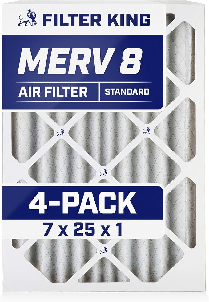 Filter King 7x25x1 Air Filter | 4-PACK | MERV 8 HVAC Pleated A/C Furnace by FilterKing