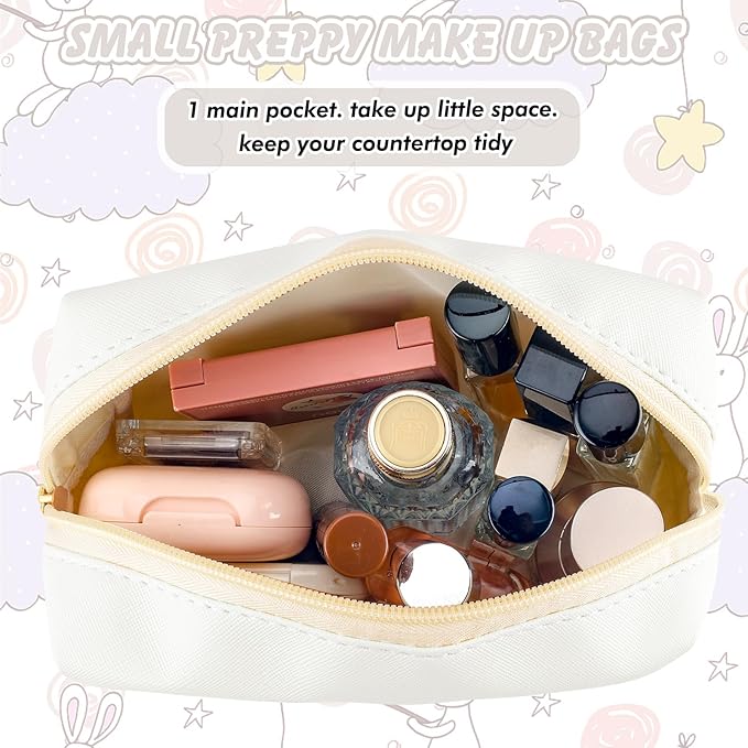 Initial Makeup Bag Personalized Preppy Travel Small Cosmetic Bag Cute PU White Chenille Letter Makeup Pouch for Purse Waterproof Zippered Toiletry Organizer for Women Girls Kids Friends (R)