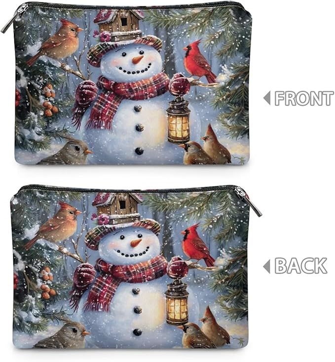 COEQINE Small Makeup Pouch for Purses for Women Leather Snowman Purse Cosmetic Bag Cute Toiletry Travel Bag For Friend for Holiday Birthday Christmas Gifts