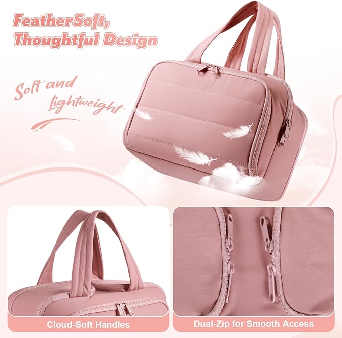 Travel Toiletry Bag:  Large Capacity, 4 Compartments, Wet/Dry Separation, Ultra-Soft Lightweight Fabric & Anti-Spill Design for Travel,Gym,Gift(11.8" L) (Raspberry Pink)