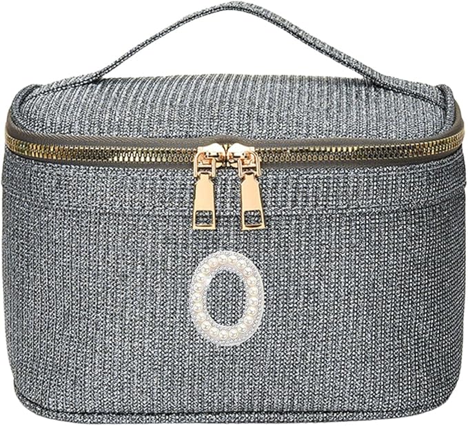 EURYNOME Makeup Bag with Custom Letter O, Water-Resistant Travel Organizer Pouch, (8.3x5.1x5.1 Inch) Cosmetic Case for Women