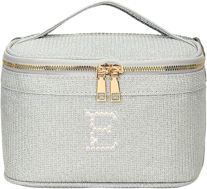 EURYNOME Makeup Bag with Custom Letter E, Water-Resistant Travel Organizer Pouch, (8.3x5.1x5.1 Inch) Cosmetic Case for Women
