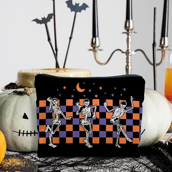 Gothic Skeleton Makeup Pouch - Witchy & Dark Academia Design, Perfect for Halloween Gifts