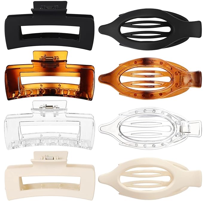 Hair Clips for Women 4.3 Inch Large Hair Claw Clips 8 pcs Square Claw Clips & Flat Hair Clips for Thick or Thin Hair French Concord Hair Barrettes Alligator Hair Accessories for Women (Transparent)