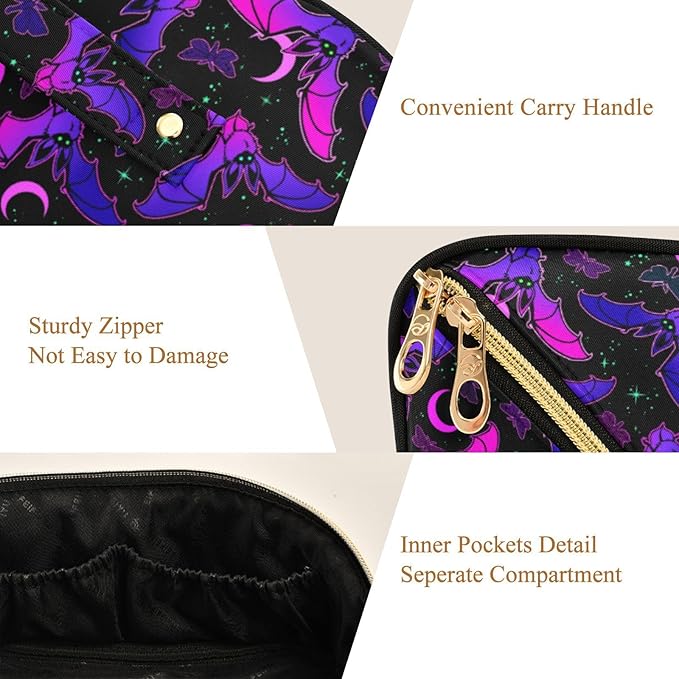 Makeup Organizer Bag, Purple Bat Gothic Travel Makeup Bags Makeup Vanity Case Large Capacity Rhombus Cosmetic Toiletry Bag for Girl Women Ladies