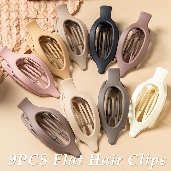 Flat Hair Clips, 9 PCS 4.7 Inch Large Side Slide Volume Duckbill Clips for Women & Girls, Internal Tooth Design, Strong Hold Matte Hair Clips for Thick Hair & Thin Hair,French Concord Clip