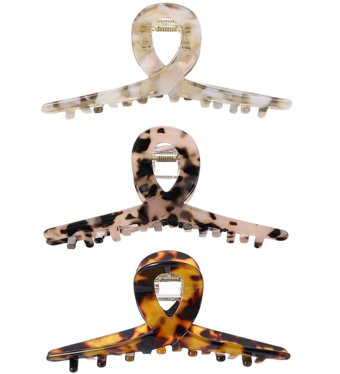 SINIDE Cellulose Acetate Hair Claw Clips for Women, Large Tortoiseshell Hair Clips No Slip Big Hair Jaw French Design Hair Barrettes Grip Leopard Print Clamps Hair Accessories for Ladies (3 Pack)