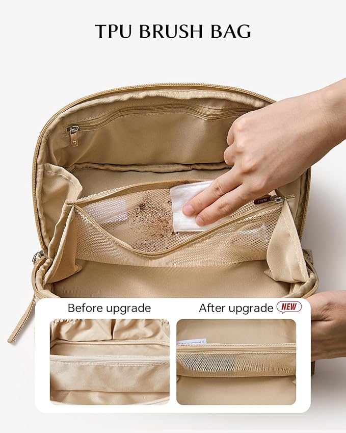 EACHY Travel Makeup Bag, Large Toiletry Bag for Women, Flat-Opening Organizer Pouch with Compartments