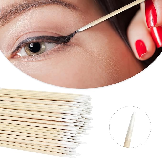 200 Count Pointed Cotton Swabs - 4-Inch Precision Cotton Tipped Applicators for Microblading, Nail Polish, Eyebrow and Eyeliner Application, Lint-Free for Cosmetic Touch-Ups and Skincare