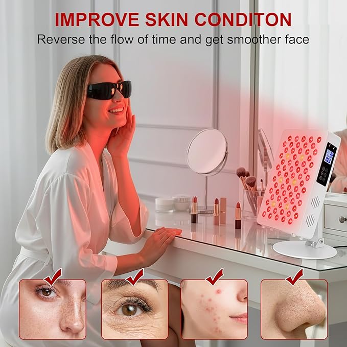 Red Light Therapy Panel for Face and Body - 600nm/660nm/810nm/850nm/940nm (70 LEDs 350W) Near Infrared Redlight Device with Timer, RC, Dual Chip for Improve Sleep, Skin Health, Pain Relief (White)