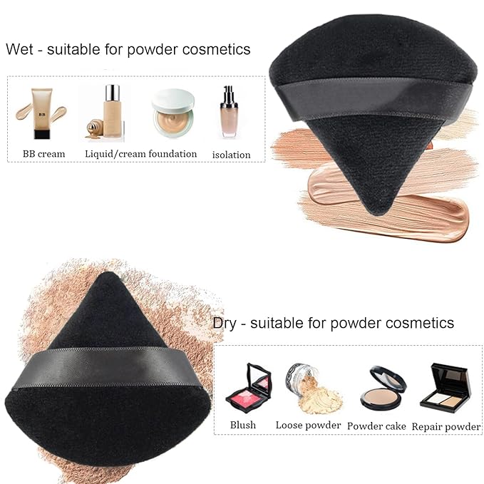 24 Pieces Triangle Powder Puff, Washable Cotton Face Makeup Puff for Loose Powder Body Cosmetic Foundation Sponge Makeup Tool (24Black), Christmas Gifts Stocking Stuffers