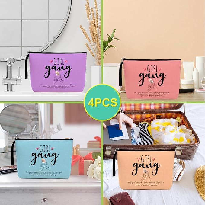 Hanamiya Na 4Pcs Girls Trip Gifts Favors Weekend Makeup Bag Friendship Girls Weekend Gifts Weekender Bags for Women Girl Bestie Cosmetic Bag Zipper Pouch Wedding Bachelorette Party Gift