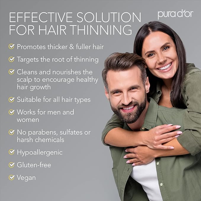 PURA D'OR Original Gold Label Anti-Thinning Shampoo Clinically Tested, Infused with Argan Oil, Biotin & Natural Ingredients, Sulfate Free, All Hair Types, Men and Women, 16 Fl Oz (Packaging may vary)