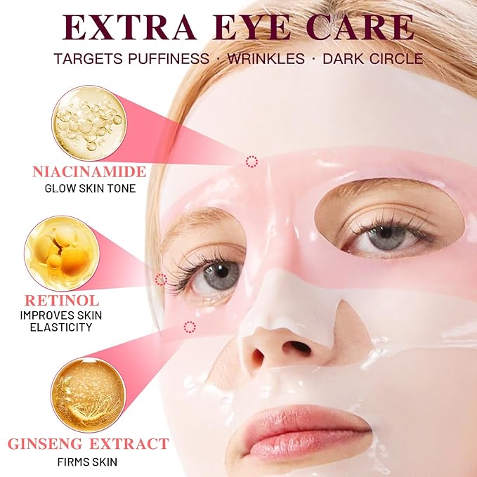 Overnight Collagen Face Mask, Deep Hydrating Sheet Masks for Glass Glow and Skin Lifting Boost, Jelly Facial Mask for Women with Ginseng, Dry Skin, 37gx4ea(Pink)