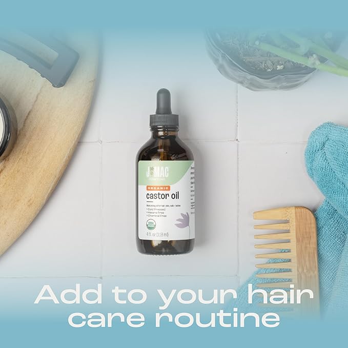 J MAC BOTANICALS Organic Castor Oil - Glass Bottle - 4 oz DROPPER