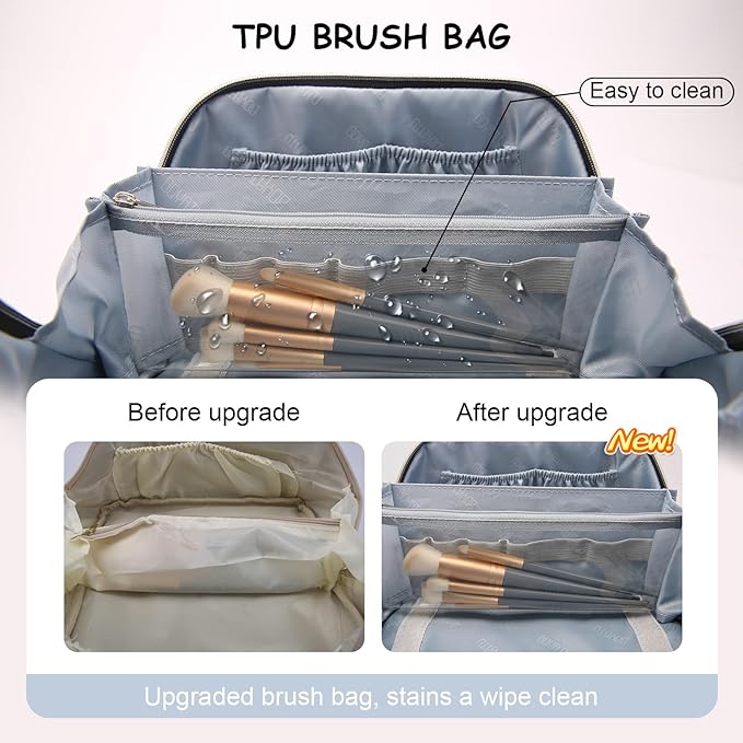 BOYATU Travel Makeup Bag Cosmetic Bags for Women: 3 Sets Large Capacity Make up Bag - Portable Toiletry Bags with Handle for Women(F-1-Blue)