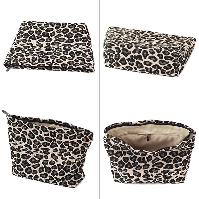 Leopard Jacquard Makeup Bag - Large Capacity Cosmetic Pouch for Travel, Toiletry Bag & Makeup Organizer with Zipper, Perfect for Daily Use & Gifts