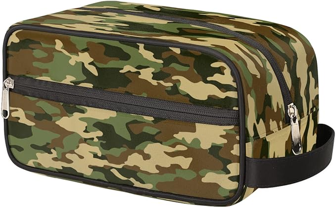 Green Camo Portable Travel Toiletry Bag, Camouflage Print Dopp Kit Cosmetic Organizer Makeup Bag Shower Shaving Bag for Men Women