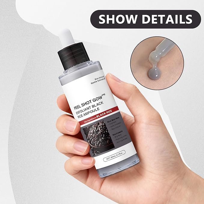 Black Rice Exfoliating Glow Ampoule – Rice Peel Shot for Deep Hydration & Exfoliation, Radiant Glow for Face and Body, 80ml