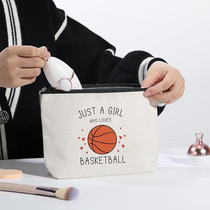 Basketball Gifts, Basketball Gifts for Girls, Basketball Stuff, Gift for Bestie Sister Daughter Girls Sister Friend Women, basketball Decor, Travel Toiletry Makeup Zipper Pouch Just a Girl Who Loves