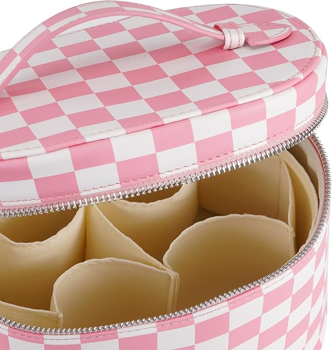Makeup Bag Vanity Case Cosmetic Bag with Removable Divider Travel Toiletry Bag for Women Portable Make up Box Organizer, Pink and White