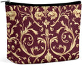 Fashion Zipper Cosmetic Case, Portable Makeup Case, Personality Toiletry Bag, Flower Maroon Gold Floral Classy Burgundy Antique Travel Cosmetic Toiletry Bag