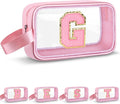 Initial Makeup Bag,Letter G Cute Clear Monogrammed Cosmetic Travel Bag for Womens Girls,Personalized Pink Aesthetic Traveling Make Up Organizer Bag for Beach,Waterproof Toiletry Bag