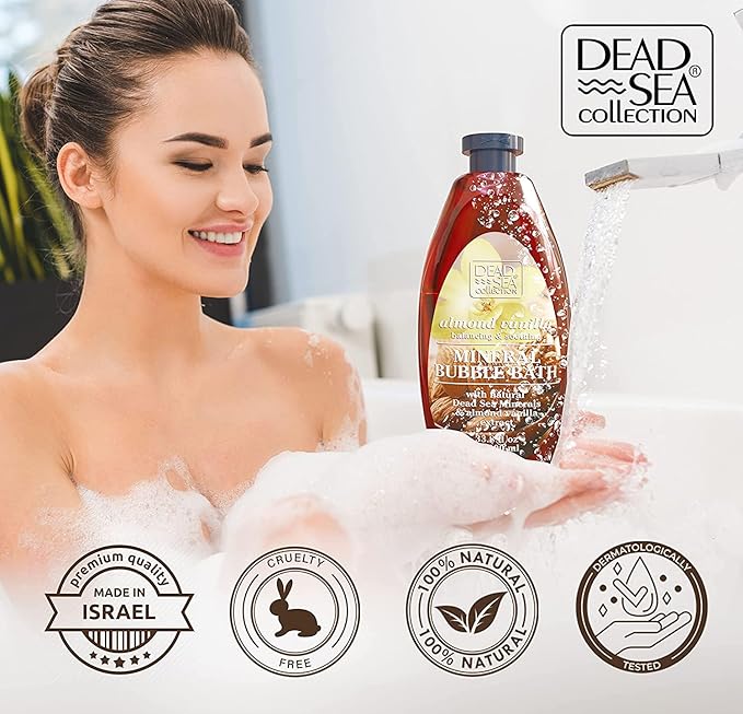 Dead Sea Collection Bubble Bath with Almond Vanilla for Women and Men - Sweet Almond Oil and Dead Sea Salt - Nourishing and Moisturizing Skin - Pack of 2 (67.6 fl.oz)