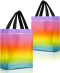 Nush Nush Rainbow Gift Bags Medium Size – Set of 12 Pastel Gradient Reusable Gift Bags With Holographic Finish - Ideal Goodie Bag for Kids Birthday Party, Girl Party Favors, Thanksgiving - 8x4x10