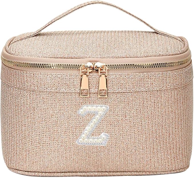 EURYNOME Makeup Bag with Custom Letter Z, Water-Resistant Travel Organizer Pouch, (8.3x5.1x5.1 Inch) Cosmetic Case for Women