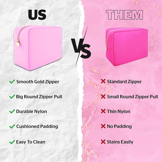 DANCOUR Nylon Makeup Bags for Women Large Preppy Travel Toiletry Pouch Cosmetic Bag Makeup Organizer