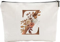 A-Z Boho Personalized Cosmetic Bag-Floral Cotton Letter Makeup Bag With Zipper-Artistic Cosmetic Bag For Travel-Bride,Birthday Gift For Women Daughter Friends-Women Makeup Organizer-A26