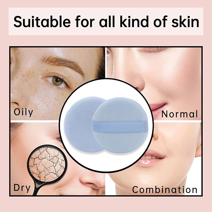 12 PCS Cotton Powder Puff, Face Puff Makeup Puffs Pads, Velour Powder Puff Round Fluffy Puff for Loose Powder Foundation (Blue)
