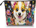 Cosmetic Bags Travel Makeup Toilet Case Waterproof Pouch for Women Girls 6.7X9.45inches - Cute Corgi Surrounded By Brightly Colored Flowers