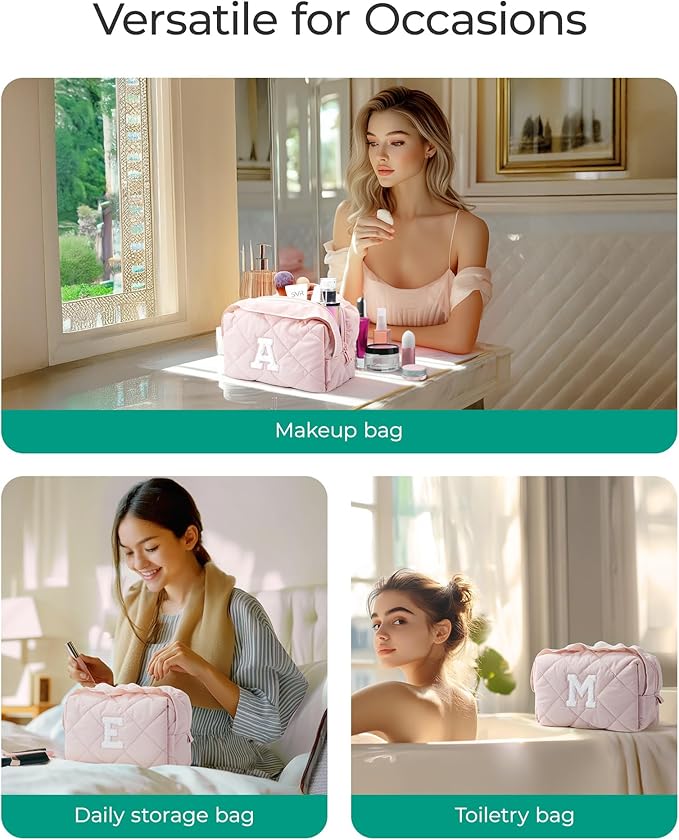 BAGSMART Elegant Roomy Makeup Bags (Initial-A-Pink)