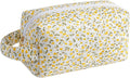 Makeup Bag Travel Cosmetic Bag for Women, Zipper Make Up Pouch, Floral Flowers Toiletry Organizer Makeup with Handle, Cosmetic Travel Cloth Bag (Yellow Floral)