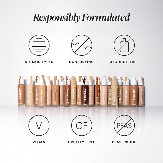Wonderskin Hyper-Bond Serum Foundation – Waterproof, Transfer-Proof, 24HR Longwear Face Makeup with Niacinamide & Hyaluronic Acid – Lightweight, Natural Finish, Vegan & Cruelty-Free (Spell)