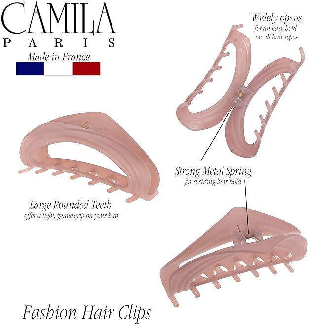 Camila Paris CP3529 French Hair Clip for Women, Pink, Girls Hair Claw Clip Jaw Fashion Durable and Styling Hair Accessories for Women, Luxury Ladies Strong Hold No Slip Grip Clamp, Made in France
