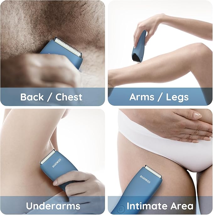 Body Hair & Pubic Hair Trimmer for Men & Women, Painless Electric Body & Bikini Shaver | Waterproof, Type-C Rechargeable, LED Light, Replaceable Blade, Manscape Personal Groomer (Sea Blue)