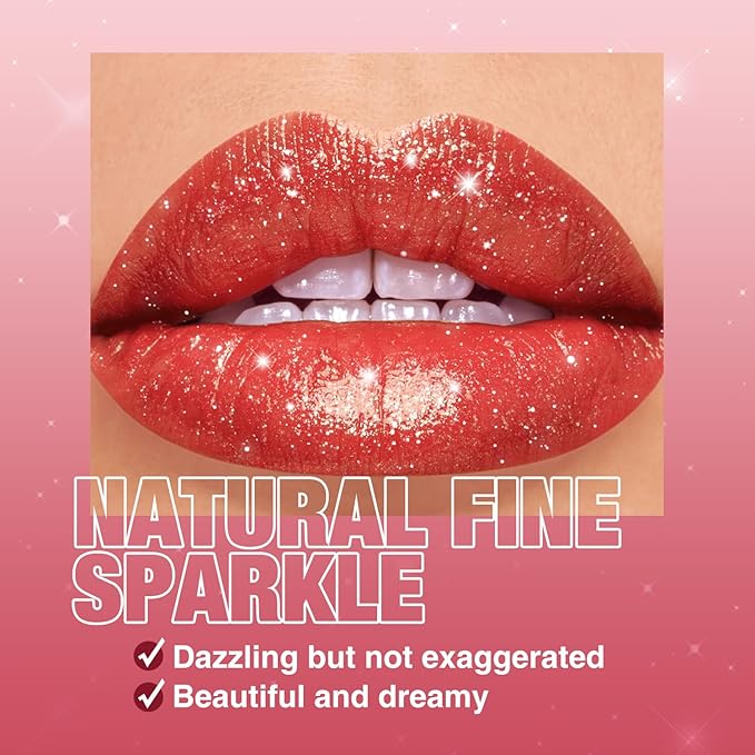 Jolilab Sparkling Lip Gloss, Long Lasting Waterproof Moisturizer Lip Balm Glitter Shimmer Metallic, Diamond Shiny Bold Glow Goth Lipstick for Women Girls, Non-sticky (1, 02#)