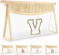 Personalized Initial Letter Bag Boho Straw Clear Makeup Bag,Small Cute Chenille Varsity Letter Pouch With Zipper,Beach Travel Toiletry,Portable Monogrammed Cosmetic Bag for Women Girls,V