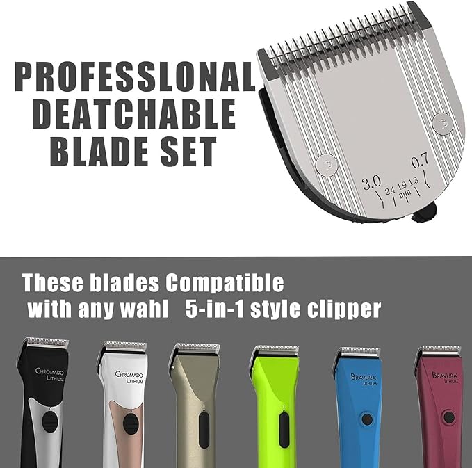 Audoc 5 in 1 Blades Adjustable Dog Grooming Replacement Blades Compatible with Wahl Animal Clipper Arco, Bravura, Chromado, Creativa, Figura, and Motion Pet, Dog, and Horse (Silver/2PC)