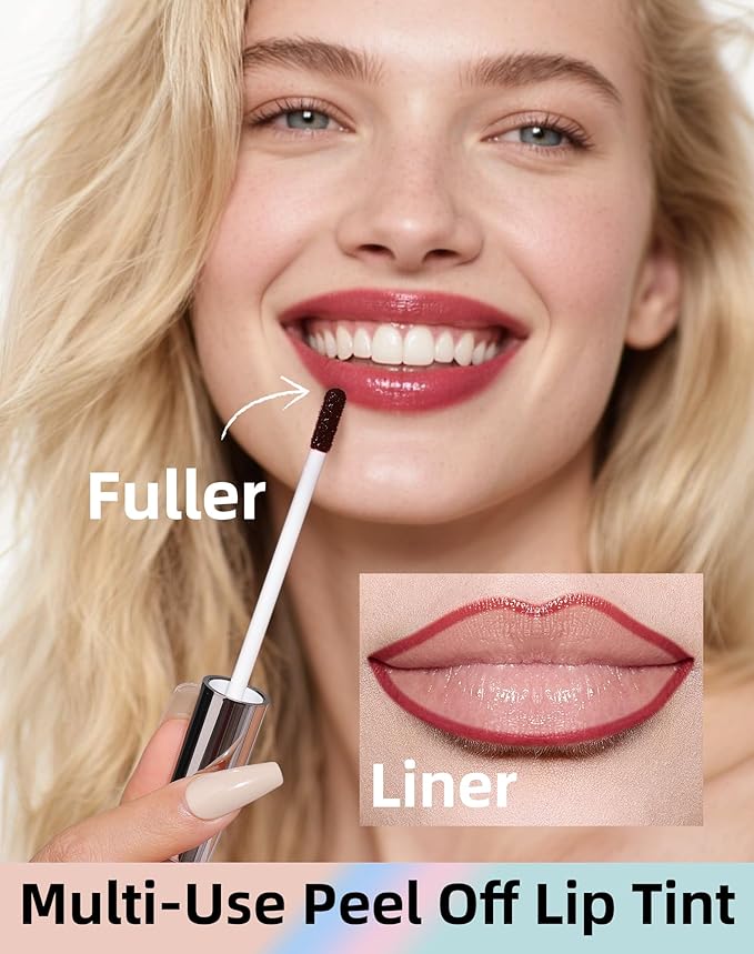 KIMUSE Long-Lasting Lip Stain Peel Off Mask, 12H Smudge-Proof Transfer-Resistant Lip Tint, Vegan & Non-Drying Formula for Bold Matte Finish, Easy Peel Application